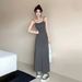2025 Summer Spicy Girl Elastic Strap Women Sleeveless Off-Shoulder Waist Slimming One-Shoulder Base Long Dress_ecoleips.com