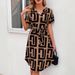 Women's V-Neck A-Line Midi Dress Short Sleeve Gingham Print Casual Summer Flared Belted Vacation Dress_ecoleips.com
