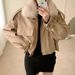 girl Girl Girl Parker Leather Jacket Women, Autumn And Winter 2025 New Korean Style, Loose Fit, Fleece Lined, Thickened, Short Cotton_ecoleips.com