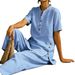 New Women's Clothing Distressed Retro Cotton Linen Two Piece Set Loose Fitting Button V Neck Casual Suit_ecoleips.com