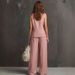 Summer Women's Linen Set Sleeveless Vest Wide Leg Pants Gentle Graceful_ecoleips.com