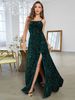 Women's sexy club sequin high slit dark green one-shoulder evening dress for elegant ladies_ecoleips.com