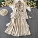 Women's Clothing Three Dimensional Flower V Neck Trumpet Sleeve Dress For Women In Summer With Waist Tightening Satin Slim Long Skirt_ecoleips.com