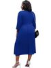 Plus-Size Casual V-Neck Knit Dress - Flowy A-Line Midi Dress With 3/4 Sleeves, Soft Polyester-Spandex Blend For Everyday Elegance_ecoleips.com