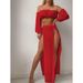 Women's Clothing Women's Two Piece Swimsuit Cover Up With Off-Shoulder Sleeves And High Slit Skirt For Formal & Casual_ecoleips.com