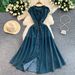 Women's Retro Chinese Style Casual Cardigan Denim Maxi Dress Sleeveless Elastic Waist Slimming Full Skirt Dress_ecoleips.com