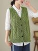 Women's Chic V-Neck Cable Knit Vest, Sleeveless Button-Up Sweater_ecoleips.com