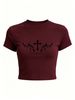 Women's Casual Baby Tee, Graphic Print Fitted Crop T-Shirt, Y2K Fashion Summer Top_ecoleips.com