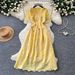 French Style Women's Lace V Neck Dress Butterfly Hollow Out Summer Korean Short Sleeve Waist Cinching Slimming A-Line Skirt Pink_ecoleips.com