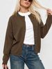 Coffee Crew Neck Pit Rib Knit Cardigan, Loose Lightweight Breathable Soft Skin-touch Button Air Conditioning Jacket_ecoleips.com
