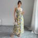 Women's Clothing V Neck Long Skirt Seaside Vacation Waist Big Swing Dress_ecoleips.com