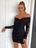 Verve 2025 Autumn Sexy Women's Mesh Ruched Off-Shoulder Bodycon Evening Sparkling Dress_ecoleips.com