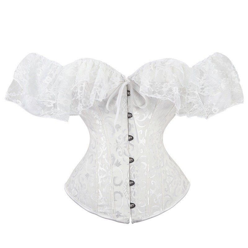 White Fishbone Shapewear Lace Court Girdle Waistcoat_ecoleips.com