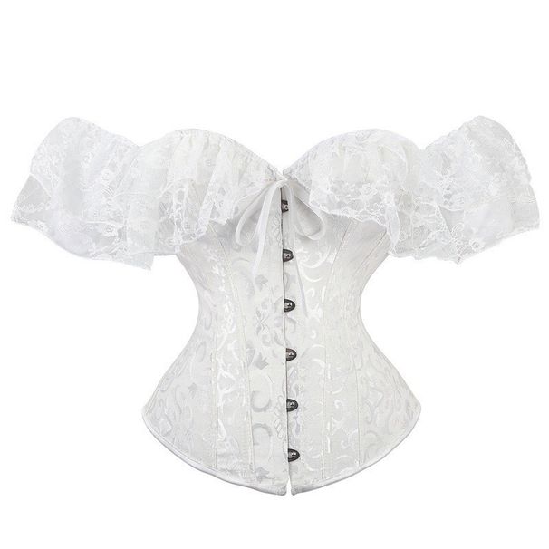 White Fishbone Shapewear Lace Court Girdle Waistcoat_ecoleips.com