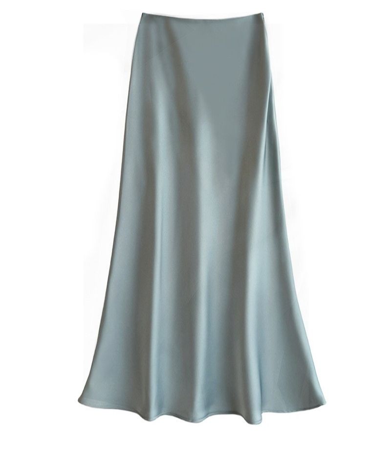 High Waist And Thin Medium And Long Satin Acetic Acid Silky Slippery Skirt 2024 Spring And Summer New Hip-wrapped Fishtail A-shaped Dress_ecoleips.com