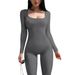Women's Clothing Threaded Square Collar Hip Lifting Slim Fit Sexy Yoga Sports Long Sleeved Short Sleeved Jumpsuit For Women_ecoleips.com