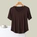 Modal Short-sleeved T-shirt Women's Summer New Korean Version Round Neck Slim-fitting Round Arc Pleated Top With Women's Bottoming Shirt_ecoleips.com