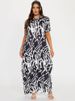 Fashion Casual Printed Black And White Short-sleeved Long Dress New Summer Elegant O Neck Holiday Party Loose Dresses Robe Femme_ecoleips.com