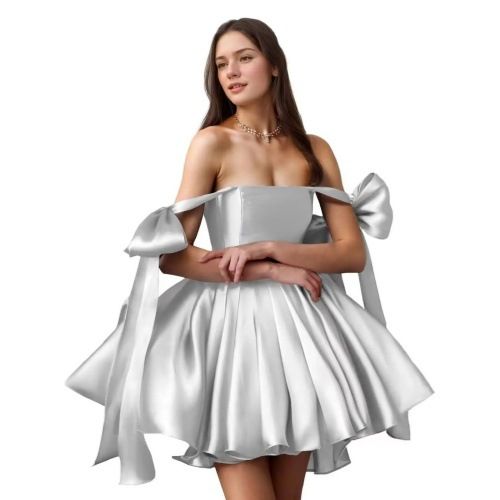 Strapless Satin Short Dress High-End New 2026 for Women Perfect for Banquets Birthdays Petite Heiresses_ecoleips.com