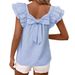 Shiying Cross-Border Fashion Solid Color Pullover Top European And American Style Round Neck Short Ruffle Sleeve Pleated_ecoleips.com