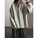Gray American Retro Two-piece Sweatshirt Cardigan For Women, Autumn High-end College Style Patchwork Striped Shirt_ecoleips.com