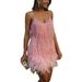 Verve 2025 Women's Fashion Tassel Feather Sequin Evening Sexy V-neck Strap Dress Summer_ecoleips.com