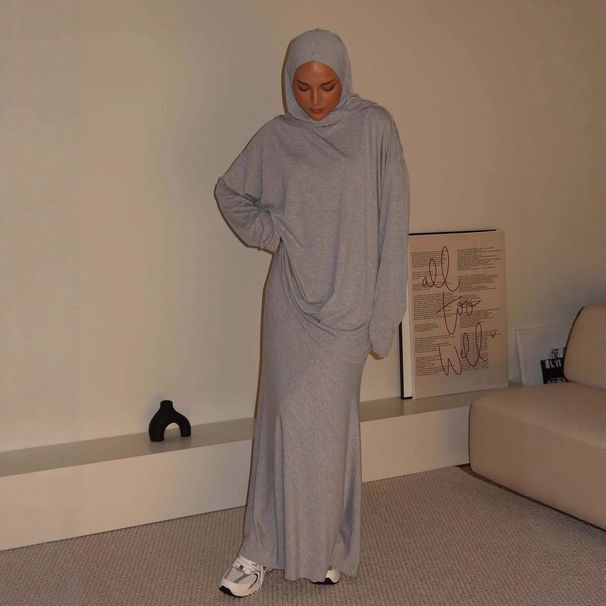 Modest Abaya Dress Elegant Modest Dress Set – Round Neck Hijab Tunic & Pencil Skirt With Stretch Polyester For Sophisticated Women_ecoleips.com
