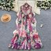 Elegant French-Inspired Embellished Beaded Collar Long Sleeve Printed Wrap Dress With Belt & Button Closure_ecoleips.com