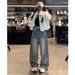 Glitter Starry Sky Rhinestone Fleece-Lined Jeans For Women - High Waist Loose Wide Leg Pants, Trendy & Stylish Casual Wear_ecoleips.com