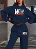 Women's Autumn And Winter Casual Fashion NEW YORK Letter Pattern Printed Thick Fleece Warm Hooded Sweatshirt+sports Pants Set-746_ecoleips.com