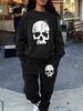 Women's Autumn And Winter Hip-hop Casual Street Fashion Skull Pattern Printed Round Neck Sports Shirt+sports Pants Warm Set-666_ecoleips.com