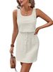 Square Neck Spring And Summer Women's Hollow Texture Drawstring Sleeveless Dress_ecoleips.com