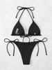 Ribbed Halter Tie String Bikini Set Women Solid Triangle Two Piece Swimsuit Side Tie Cheeky High Cut Bathing Suit Summer Beach Swimwear_ecoleips.com