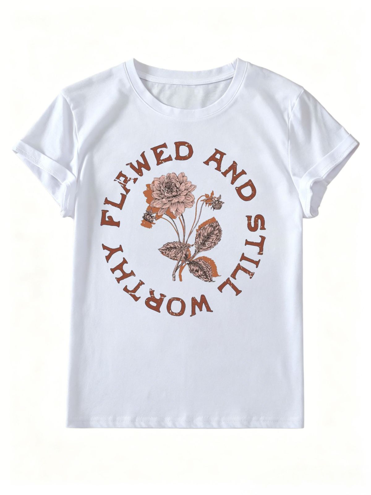 Vintage Botanical Floral Graphic Tee Women Distressed Self Love Quote Loose Soft Crew Neck Casual Daily Top Birthday Gift For Her Best Friend_ecoleips.com