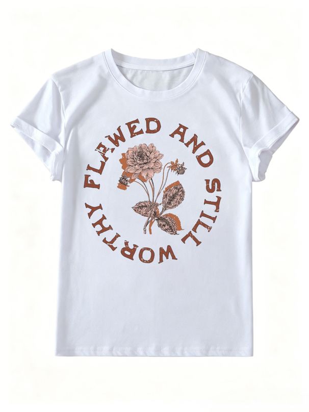 Vintage Botanical Floral Graphic Tee Women Distressed Self Love Quote Loose Soft Crew Neck Casual Daily Top Birthday Gift For Her Best Friend_ecoleips.com