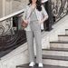 Women's Style Autumn Winter Casual Striped Three Piece Set Sleeveless Vest Shirt Elastic Waist Straight Leg Wide Leg Pants_ecoleips.com