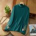 Autumn And Winter Retro German Velvet Artistic Embroidery Base, High Collar, Warm Ethnic Long-Sleeved T-Shirt Top For Wo_ecoleips.com