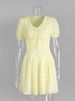Tossy Yellow Lace-Up Printed Mini Dress Women's V-Neck Slim Short Sleeve Elegant Commute Bandage Dress Evening Ladies Clothes_ecoleips.com