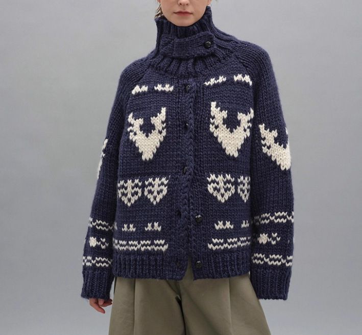 Fair Isle Knit Cardigan – Nordic High Neck Coat, Oversized & Cozy For Winter_ecoleips.com
