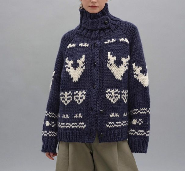 Fair Isle Knit Cardigan – Nordic High Neck Coat, Oversized & Cozy For Winter_ecoleips.com