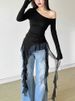 Ruffles Tassel Off Shoulder Long Sleeve T Shirt Women Sweet Gentle Streetwear Party Basic Top Tees Shirt Sexy 2025 New_ecoleips.com