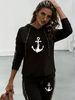 Women's Fashionable Boat Style Trousers Set Long Sleeved Drawstring Print Spring Autumn_ecoleips.com
