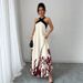 Elegant Halter Neck Backless Maxi Dress With Bow Tie Back And Flared Skirt For Summer Vacation & Evening Parties_ecoleips.com