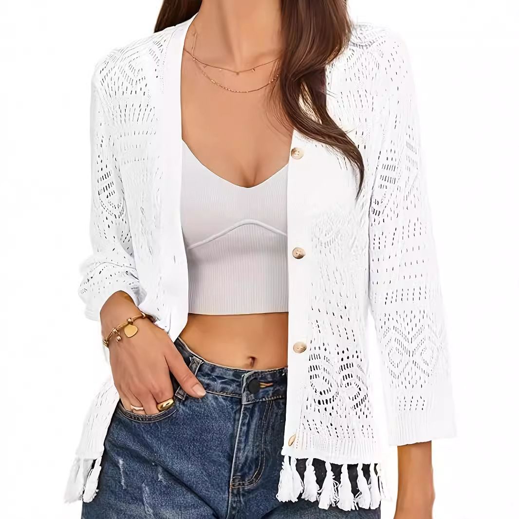 European American Clothing V-neck Cross-border Autumn And Winter New Spring Women's Elegant Cardigan_ecoleips.com