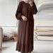 In Stock Muslim Women's Long Robe Middle Eastern Fashion Pleated Vintage Puff Sleeve Pocket Hem Ruffle Dress_ecoleips.com