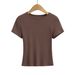 Women's Clothing Solid Color Round Neck Tight Short Sleeve Top Female Slim Thread T Shirt_ecoleips.com