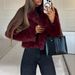 Burgundy Short Faux Fur Coat – Elegant Lapel Jacket For Women (S/M/L, Wine Red)_ecoleips.com