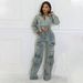 2027 Fashion European-USA Style Women Lapel Long Sleeve Short Denim Jacket + Jeans Multi-Pocket Washed Two Piece Suit_ecoleips.com