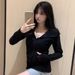 lim Fit Zip-Up Hoodie For Women - Lightweight Fleece Lined Yoga Jacket With Stand Collar & Waist Cinching - Casual Sportswear Top For Spring & Fal_ecoleips.com
