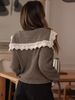 Korean-Style Navy Collar Lace Trim Cardigan – Cropped Knit Sweater (S-XL, Preppy & Streetwear Chic)_ecoleips.com